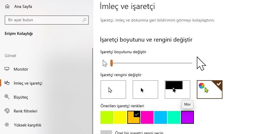 window işaretçi